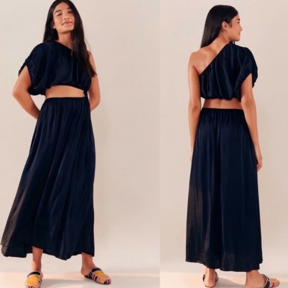 Farm Rio Black One Shoulder Maxi Dress XS NWT Open Midriff - Picture 1 of 15